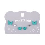 Серьги MESHU, бижутерия, голубые, 3 пары, европодвес