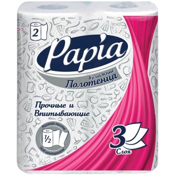 Полотенца бумажные в рулонах Papia, 3-слойные, тиснение, белые, 1/2 листа, 2шт. Полотенца бумажные в рулонах Papia, 3-слойные, тиснение, белые, 1/2 листа, 2шт.