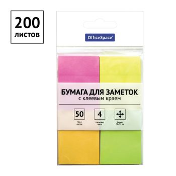 Самоклеящийся блок OfficeSpace 38*51мм, 200л., 4 неоновых цвета Самоклеящийся блок OfficeSpace 38*51мм, 200л., 4 неоновых цвета