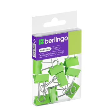 Зажимы для бумаг 19мм, Berlingo, 10шт., цветные, ПВХ упак., европодвес, зеленые Зажимы для бумаг 19мм, Berlingo, 10шт., цветные, ПВХ упак., европодвес, зеленые