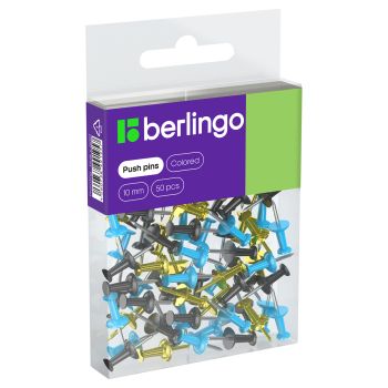 Кнопки силовые Berlingo, 50шт., цветные, ПВХ упак., европодвес, голубой+золотой Кнопки силовые Berlingo, 50шт., цветные, ПВХ упак., европодвес, голубой+золотой
