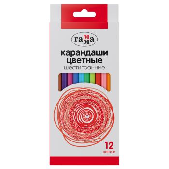 Карандаши цветные Гамма, 12цв., шестигранные, заточен., картон. упаковка, европодвес Карандаши цветные Гамма, 12цв., шестигранные, заточен., картон. упаковка, европодвес
