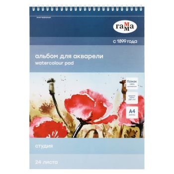 Альбом для акварели, 24л., А4, на спирали Гамма Альбом для акварели, 24л., А4, на спирали Гамма