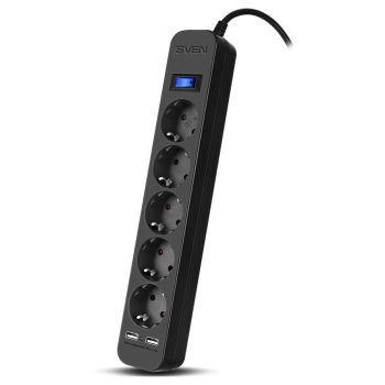 Сетевой фильтр Sven SF-05LU 5 розеток, ,2*USB 2.4А, 5м, черный Сетевой фильтр Sven SF-05LU 5 розеток, ,2*USB 2.4А, 5м, черный