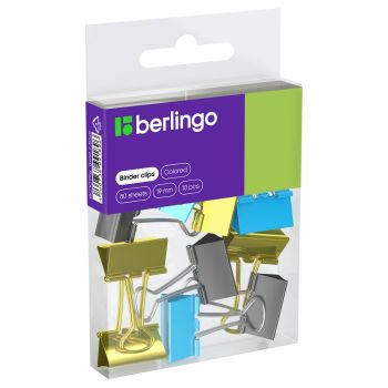 Зажимы для бумаг 19мм, Berlingo, 10шт., цветные, ПВХ упак., европодвес, голубой+золотой Зажимы для бумаг 19мм, Berlingo, 10шт., цветные, ПВХ упак., европодвес, голубой+золотой