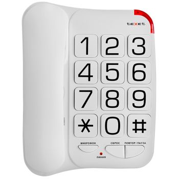 Телефон проводной Texet ТХ-201, повторный набор, крупные клавиши, белый Телефон проводной Texet ТХ-201, повторный набор, крупные клавиши, белый