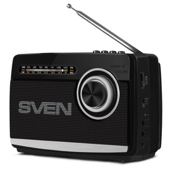 Портативная акустическая система Sven SRP-535, 3W, FM/AM/SW, USB, microSD, фонарь, аккумулятор, черный Портативная акустическая система Sven SRP-535, 3W, FM/AM/SW, USB, microSD, фонарь, аккумулятор, черный
