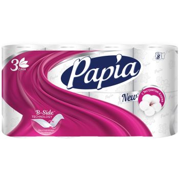 Бумага туалетная Papia, 3-слойная, 8шт., тиснение, белая Бумага туалетная Papia, 3-слойная, 8шт., тиснение, белая
