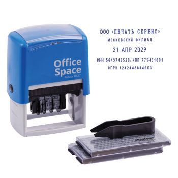 Датер самонаборный OfficeSpace, пластик, 4стр., 4мм, 2 кассы Датер самонаборный OfficeSpace, пластик, 4стр., 4мм, 2 кассы