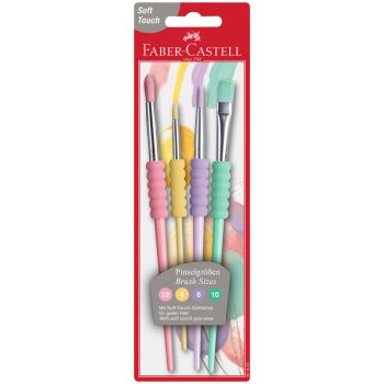 Набор кистей Faber-Castell 4шт., круглые № 12, 4, 8, плоская №10, пастел. цвета., блистер, европодвес Набор кистей Faber-Castell 4шт., круглые № 12, 4, 8, плоская №10, пастел. цвета., блистер, европодвес
