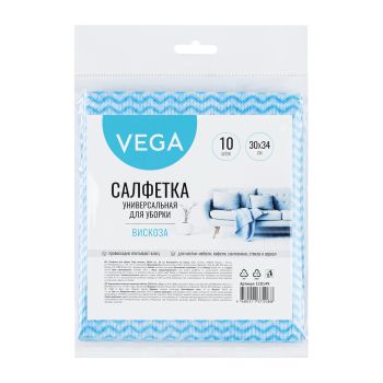 Салфетки для уборки Vega, вискоза, волна, 30*34см, 10шт. Салфетки для уборки Vega, вискоза, волна, 30*34см, 10шт.