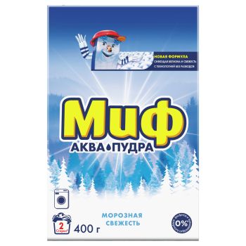 Порошок для машинной стирки Миф Аквапудра Морозная Свежесть, 400г Порошок для машинной стирки Миф Аквапудра Морозная Свежесть, 400г