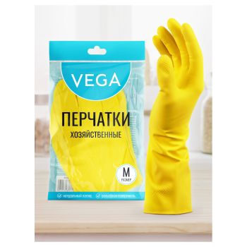 Перчатки резиновые хозяйственные Vega, многоразовые, хлопчатобумажное напыление, р. M, желтые, пакет с европодвесом Перчатки резиновые хозяйственные Vega, многоразовые, хлопчатобумажное напыление, р. M, желтые, пакет с европодвесом