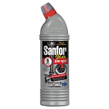 Средство для прочистки труб Sanfor 5 минут, гель, 1л Средство для прочистки труб Sanfor 5 минут, гель, 1л