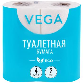 Бумага туалетная Vega 2-слойная, 4шт., эко, 15м, тиснение, белая Бумага туалетная Vega 2-слойная, 4шт., эко, 15м, тиснение, белая