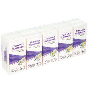 Платки бумажные носовые OfficeClean, 3-слойные, 19*20см, белые, 10 пачек по 10шт., ромашка Платки бумажные носовые OfficeClean, 3-слойные, 19*20см, белые, 10 пачек по 10шт., ромашка