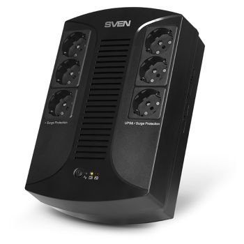 Источник бесперебойного питания Sven UP-L1000E, 6 розеток (3х UPS/сетевой фильтр + 3x сетевой фильтр), 1000ВA, 510Вт Источник бесперебойного питания Sven UP-L1000E, 6 розеток (3х UPS/сетевой фильтр + 3x сетевой фильтр), 1000ВA, 510Вт