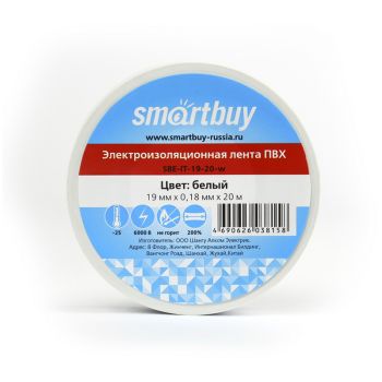 Изолента Smartbuy, 19мм*20м, 180мкм, белая, инд. упаковка Изолента Smartbuy, 19мм*20м, 180мкм, белая, инд. упаковка