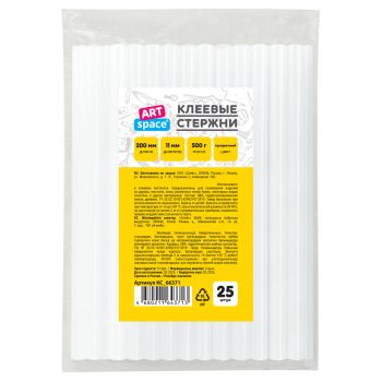 Клеевые стержни ArtSpace, диаметр 11мм, длина 200мм, прозрачные, набор 25шт., пакет Клеевые стержни ArtSpace, диаметр 11мм, длина 200мм, прозрачные, набор 25шт., пакет