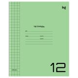 Тетрадь 12л., крупная клетка BG "UniTone. Green", пластиковая прозрачная обложка