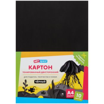 Картон цветной А4, ArtSpace, 10л., тонированный, черный, 180г/м2 Картон цветной А4, ArtSpace, 10л., тонированный, черный, 180г/м2
