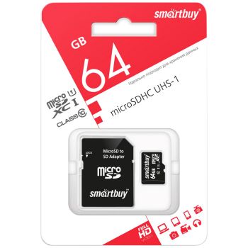 Карта памяти SmartBuy MicroSDXC 64GB UHS-1, Class 10, скорость чтения 60Мб/сек (с адаптером SD) Карта памяти SmartBuy MicroSDXC 64GB UHS-1, Class 10, скорость чтения 60Мб/сек (с адаптером SD)