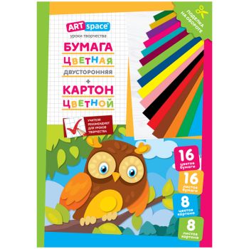 Набор А4 цв. немел. картона, 8л., 8цв. и цв. двустор. газет. бумаги, 16л., 16цв., ArtSpace, на склейке Набор А4 цв. немел. картона, 8л., 8цв. и цв. двустор. газет. бумаги, 16л., 16цв., ArtSpace, на склейке