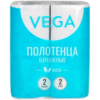 Полотенца бумажные в рулонах Vega, 2-слойные, 12м/рул., серые, 2шт. Полотенца бумажные в рулонах Vega, 2-слойные, 12м/рул., серые, 2шт.