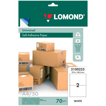 Бумага самоклеящаяся А4 50л. Lomond, белая, 02 фр. (210*148,5), 70г/м2 Бумага самоклеящаяся А4 50л. Lomond, белая, 02 фр. (210*148,5), 70г/м2