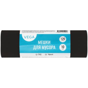 Мешки для мусора 120л Vega ПНД, 70*110см, 15мкм, 10шт., прочные, черные, в рулоне Мешки для мусора 120л Vega ПНД, 70*110см, 15мкм, 10шт., прочные, черные, в рулоне