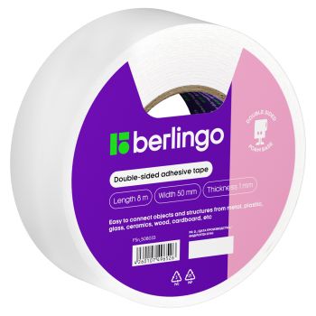 Клейкая лента двусторонняя Berlingo, 50мм*8м, на вспененной основе, 1мм Клейкая лента двусторонняя Berlingo, 50мм*8м, на вспененной основе, 1мм