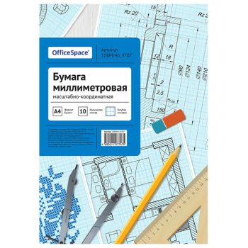 Бумага масштабно-координатная OfficeSpace, А4 10л., голубая, в папке Бумага масштабно-координатная OfficeSpace, А4 10л., голубая, в папке