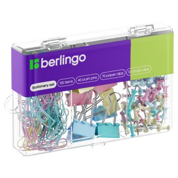 Набор мелкоофисных принадлежностей Berlingo, 120 предметов, ассорти пастель, пластиковая упаковка Набор мелкоофисных принадлежностей Berlingo, 120 предметов, ассорти пастель, пластиковая упаковка