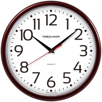 Часы настенные ход плавный, Troyka 91931912, круглые, 23*23*3, бордовая рамка Часы настенные ход плавный, Troyka 91931912, круглые, 23*23*3, бордовая рамка