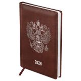 Ежедневник датированный 2026г., А5, 176л., твердый переплет, кожзам, BG "Орел", коричневый