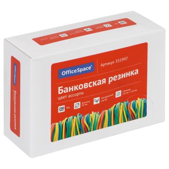 Банковская резинка 200г OfficeSpace, диаметр 60мм, ассорти, коробка Банковская резинка 200г OfficeSpace, диаметр 60мм, ассорти, коробка